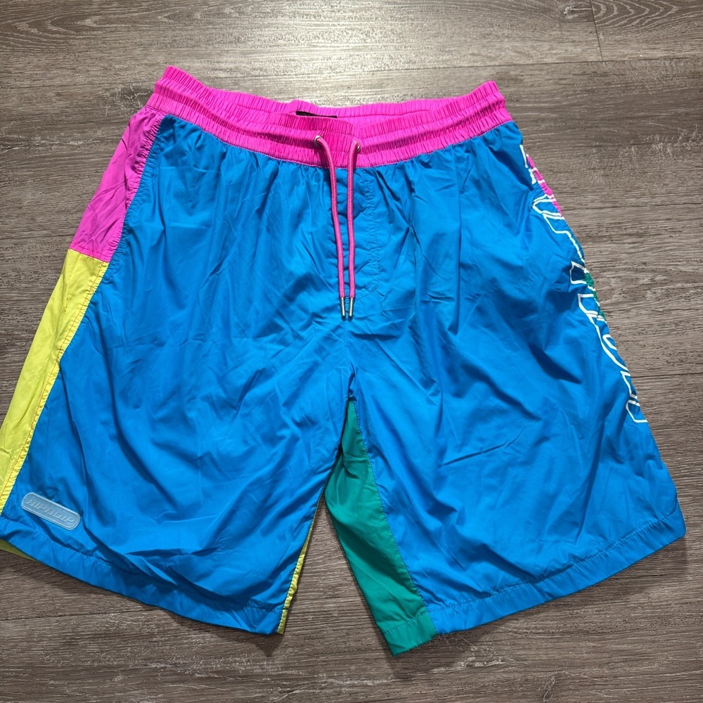 RIPNDIP Swim Trunks Adult XL Blue Pink Color Block Board Shorts Lined Drawstring